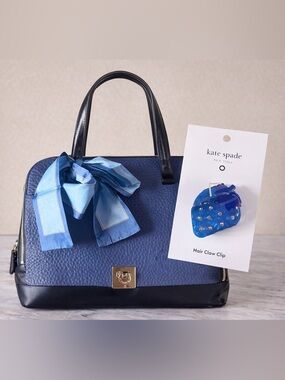 Furla Leather Handbag + Kate Spade Hair Clip ✨ Luxury Blue Accessory Set